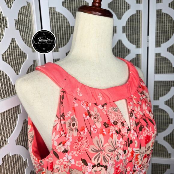 Rabbitt Rabbit Rabbit Designs Coral Floral Keyhole Chiffon Maxi Dress Size 12 - Picture 3 of 16